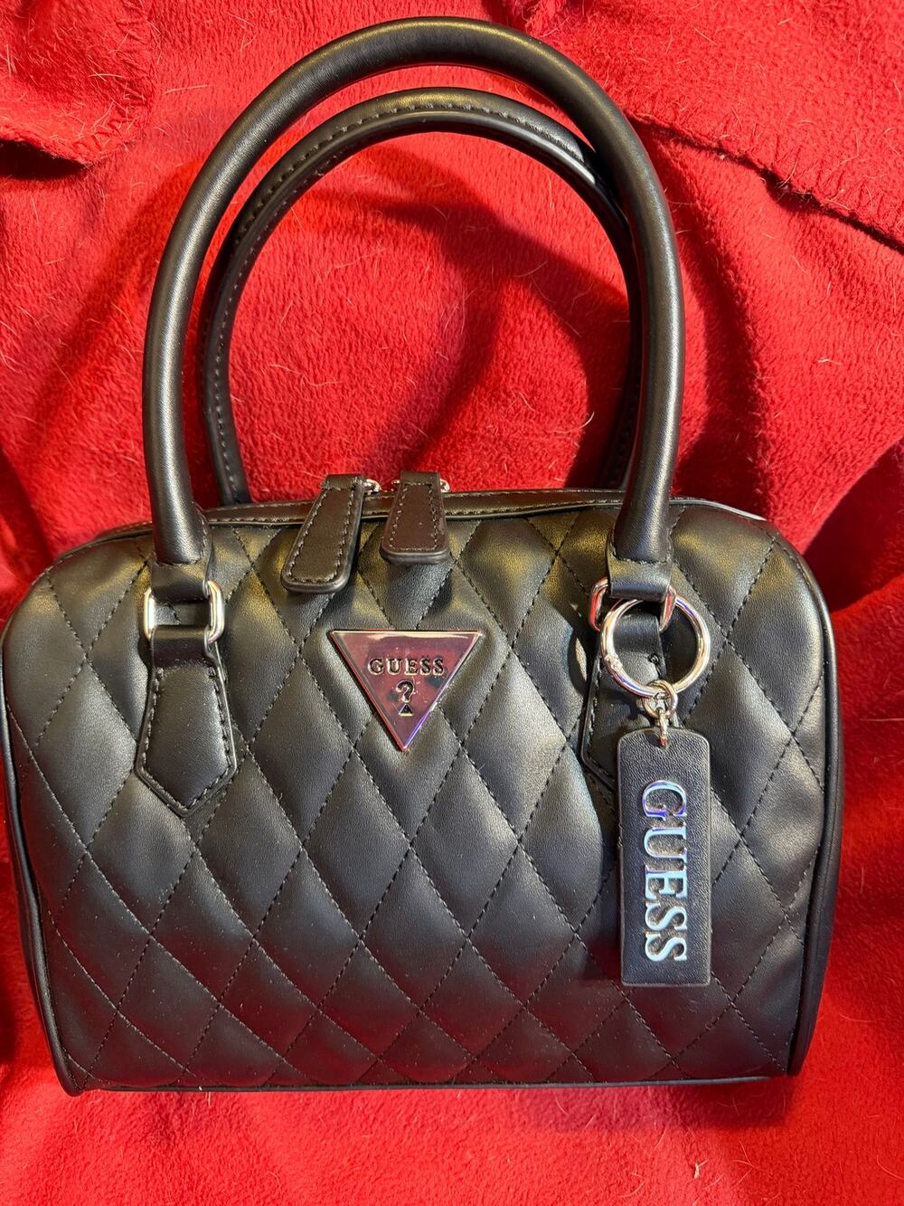 GUESS PE997808 Wester Box Satchel Black Quilted Top Handle Satchel Bag